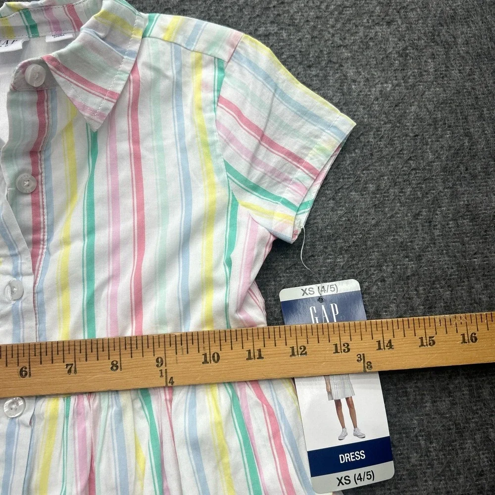 GAP Kids‎ Girls Dress XS 4/5 Cotton Short Sleeved Striped Button Pastel Easter